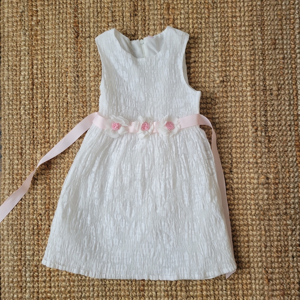 Super Cute Girl's White Dress with Pink Flowers